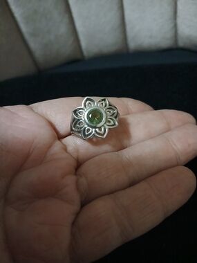 Sterling Silver Floral Moldavite Sz7